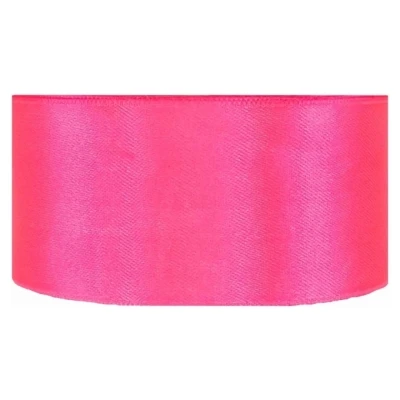 Saténová stuha oboustranná 25m x 38mm neonová růžová