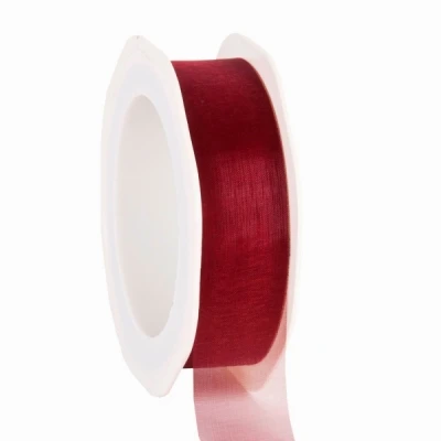 Organzová stuha se střiženým okrajem Voile 25 mm x 25 m vínová