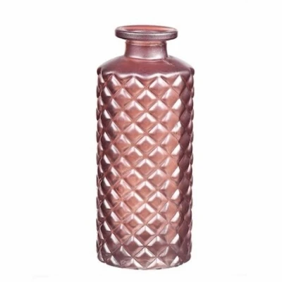 SKLENĚNÁ VÁZA GIORGIA ø5,2cm/3,5cm výška 13,2cm METALICKÁ RŮŽOVÁ