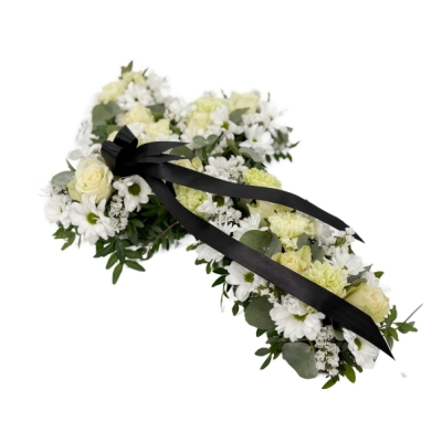 Smuteční kříž z květin malý - bílý 55cm