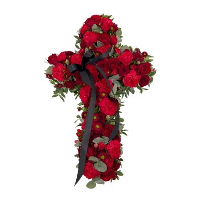 Smuteční kříž z květin malý - červený 55cm