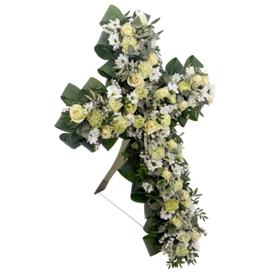 Smuteční kříž z květin velký - bílý 85cm