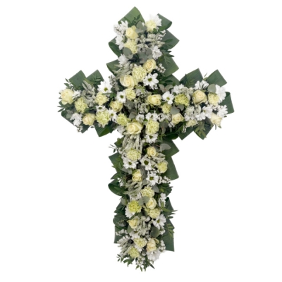 Smuteční kříž z květin velký - bílý 85cm