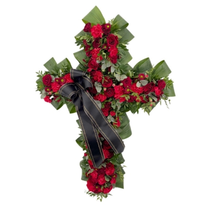Smuteční kříž z květin velký - červený 85cm