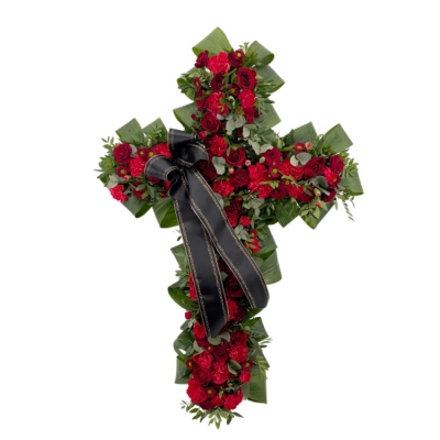 Smuteční kříž z květin velký - červený 85cm