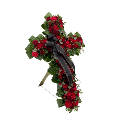 Smuteční kříž z květin velký - červený 85cm