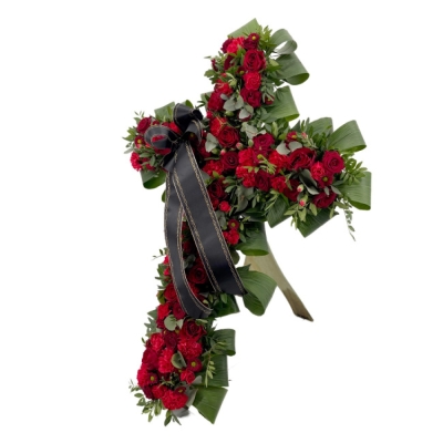 Smuteční kříž z květin velký - červený 85cm