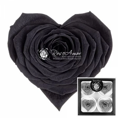 Stabilizovaná černá růže tvaru srdce 4ks