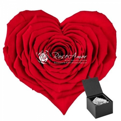 Stabilizovaná sametově červená růže ve tvaru srdce v dárkové krabičce