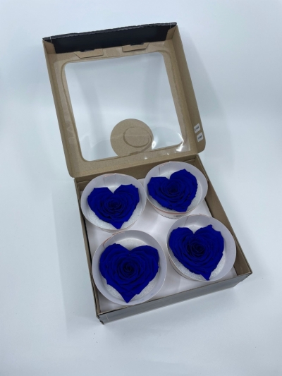 Stabilizovaná modrá růže tvaru srdce 4ks