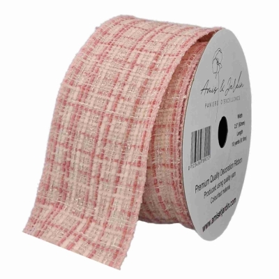 Stuha bavlněná s drátkem růžová geometrie 9.1 m
