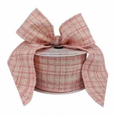 Stuha bavlněná s drátkem růžová geometrie 9.1 m