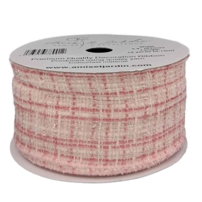 Stuha bavlněná s drátkem růžová geometrie 9.1 m