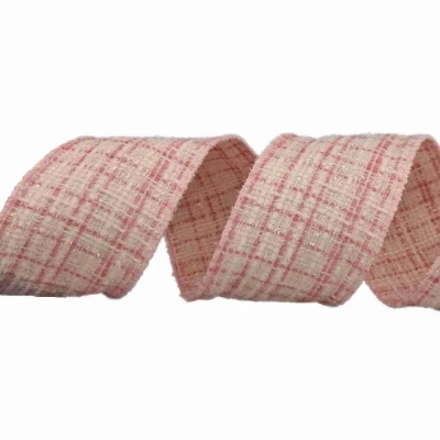 Stuha bavlněná s drátkem růžová geometrie 9.1 m