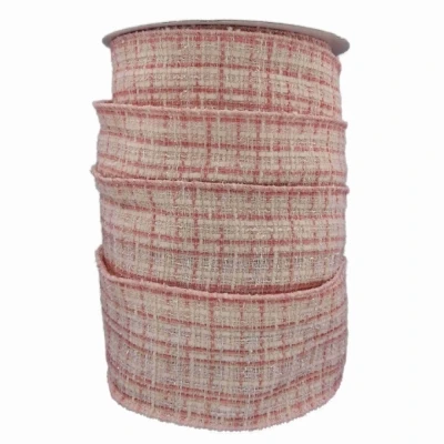 Stuha bavlněná s drátkem růžová geometrie 9.1 m