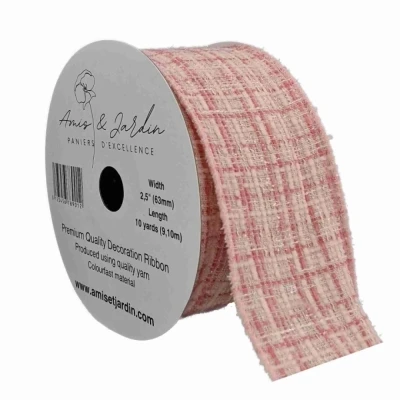 Stuha bavlněná s drátkem růžová geometrie 9.1 m