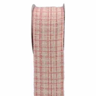 Stuha bavlněná s drátkem růžová geometrie 9.1 m