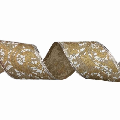 Stuha jutová s drátkem béžová ornamenty 9.1 m