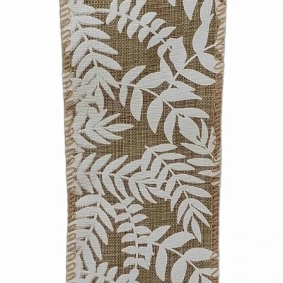 Stuha jutová s drátkem béžová přírodní listy 9.1 m