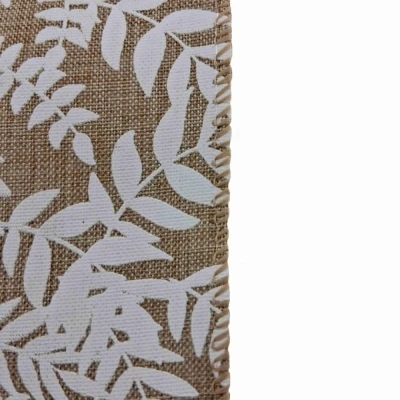 Stuha jutová s drátkem béžová přírodní listy 9.1 m