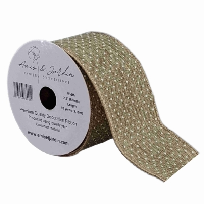 Stuha jutová s drátkem béžová přírodní tečky 9.1 m