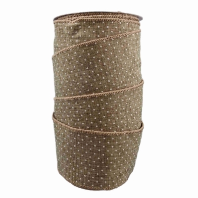 Stuha jutová s drátkem béžová přírodní tečky 9.1 m