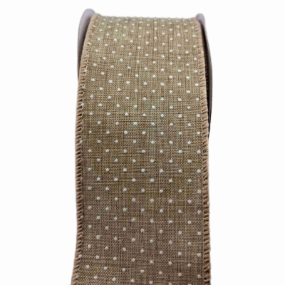 Stuha jutová s drátkem béžová přírodní tečky 9.1 m