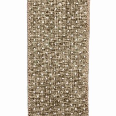 Stuha jutová s drátkem béžová přírodní tečky 9.1 m