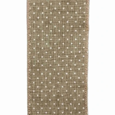 Stuha jutová s drátkem béžová přírodní tečky 9.1 m