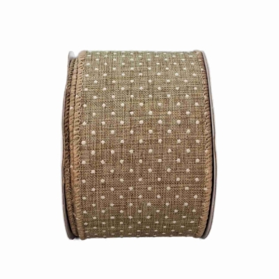 Stuha jutová s drátkem béžová přírodní tečky 9.1 m