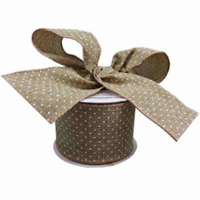 Stuha jutová s drátkem béžová přírodní tečky 9.1 m