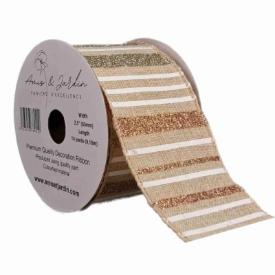 Stuha jutová s drátkem béžová pruhy 9.1 m