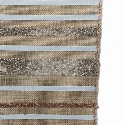 Stuha jutová s drátkem béžová pruhy 9.1 m