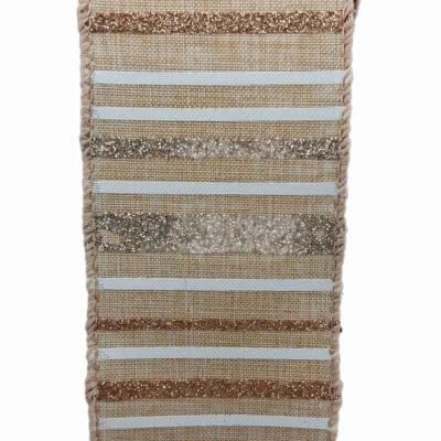 Stuha jutová s drátkem béžová pruhy 9.1 m