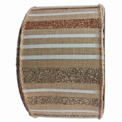 Stuha jutová s drátkem béžová pruhy 9.1 m