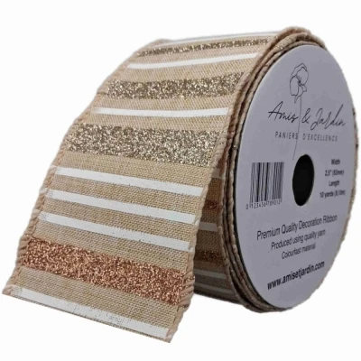 Stuha jutová s drátkem béžová pruhy 9.1 m