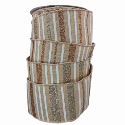 Stuha jutová s drátkem béžová pruhy 9.1 m