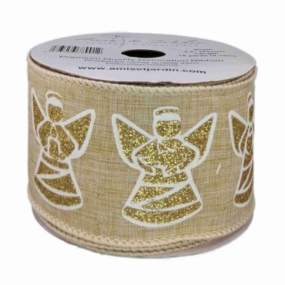 Stuha jutová s drátkem béžová vánoční anděl 9.1 m