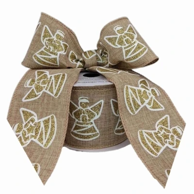 Stuha jutová s drátkem béžová vánoční anděl 9.1 m