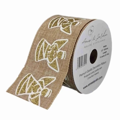 Stuha jutová s drátkem béžová vánoční anděl 9.1 m