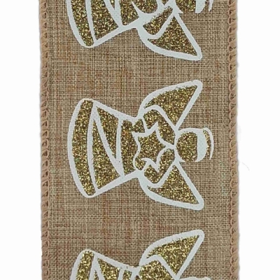 Stuha jutová s drátkem béžová vánoční anděl 9.1 m