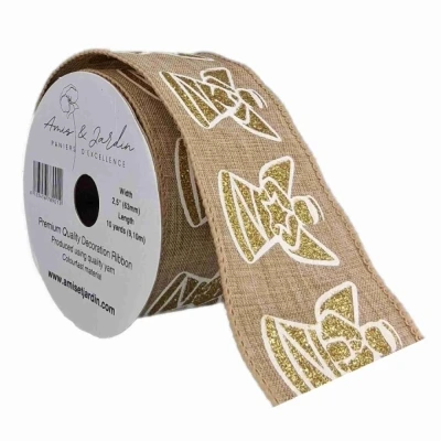 Stuha jutová s drátkem béžová vánoční anděl 9.1 m