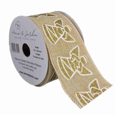 Stuha jutová s drátkem béžová vánoční anděl 9.1 m