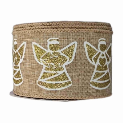 Stuha jutová s drátkem béžová vánoční anděl 9.1 m