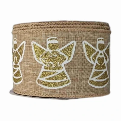 Stuha jutová s drátkem béžová vánoční anděl 9.1 m