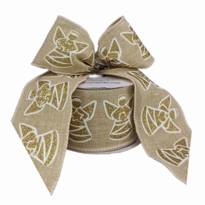 Stuha jutová s drátkem béžová vánoční anděl 9.1 m