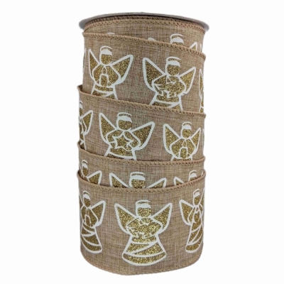 Stuha jutová s drátkem béžová vánoční anděl 9.1 m