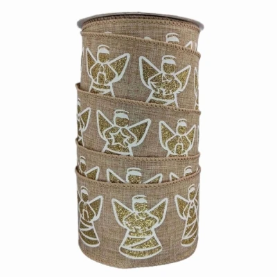 Stuha jutová s drátkem béžová vánoční anděl 9.1 m