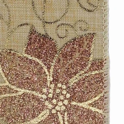 Stuha jutová s drátkem béžová vánoční květy 9.1 m