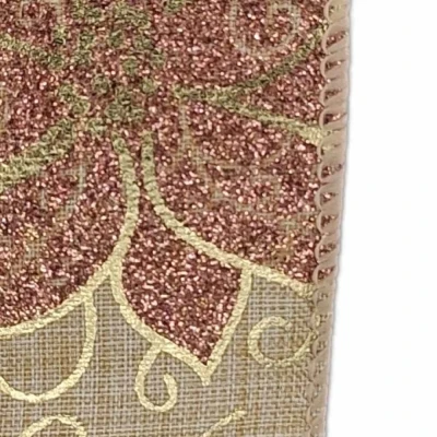 Stuha jutová s drátkem béžová vánoční květy 9.1 m